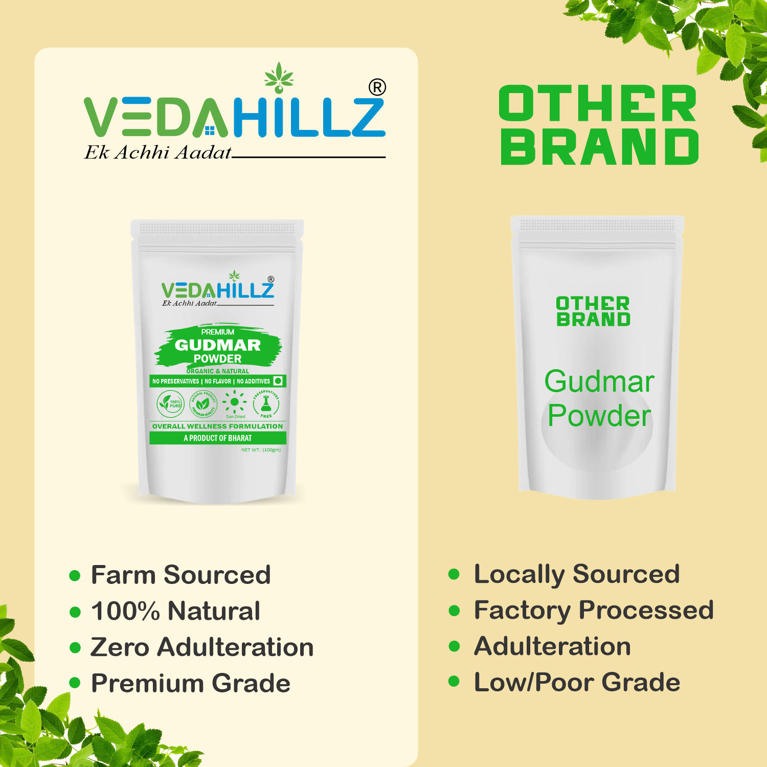 Vedahillz Pure Gudmar Powder Made from Natural Dried Gudmar Leaves